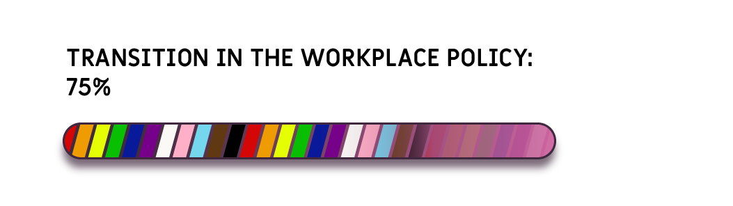 Transition in the workplace policy: 75% - a rainbow bar that is three quarters full.